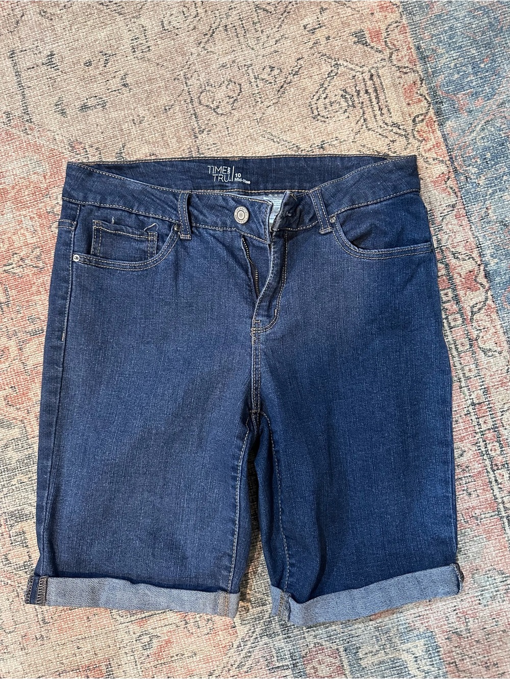 Time and Tru Indigo Blue Roll-Cuff Denim Bermuda Shorts